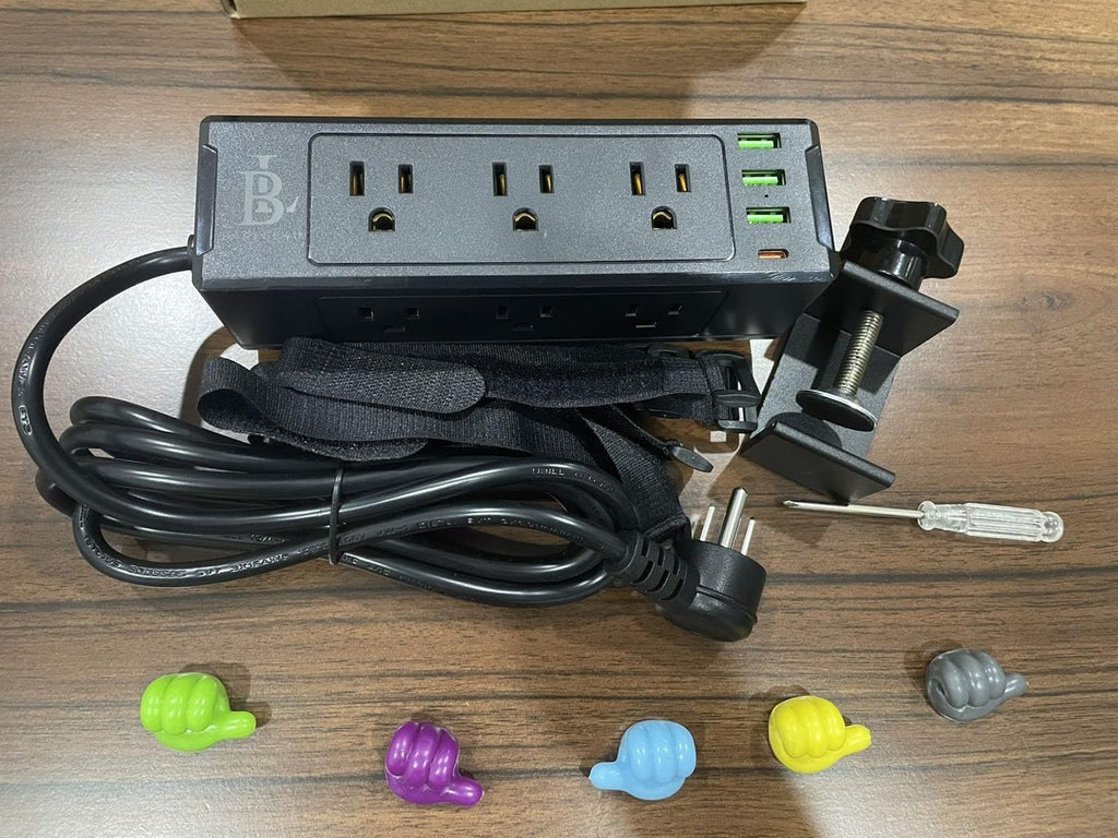Desk Clamp Power Strip with USB-C Fast Charging, 9-Outlet Surge Protector, Space-Saving Power Strip for Home Office Desk, Adjustable Clamp & Cable Management – Black