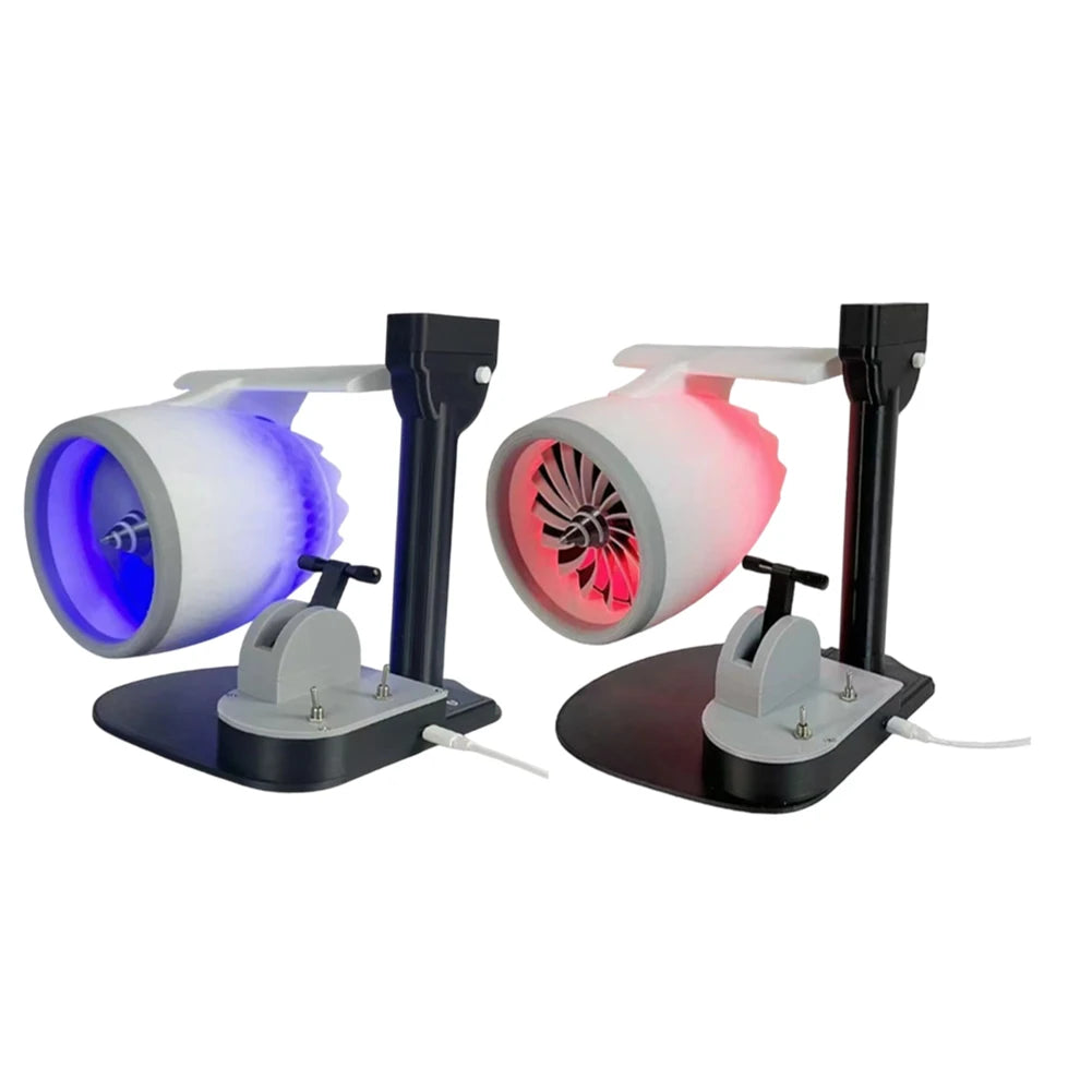 Functional USB Desk Fan with Jet Engine Style Humidifier Mist Function and LED Tail Flame Light for Ambient Airflow
