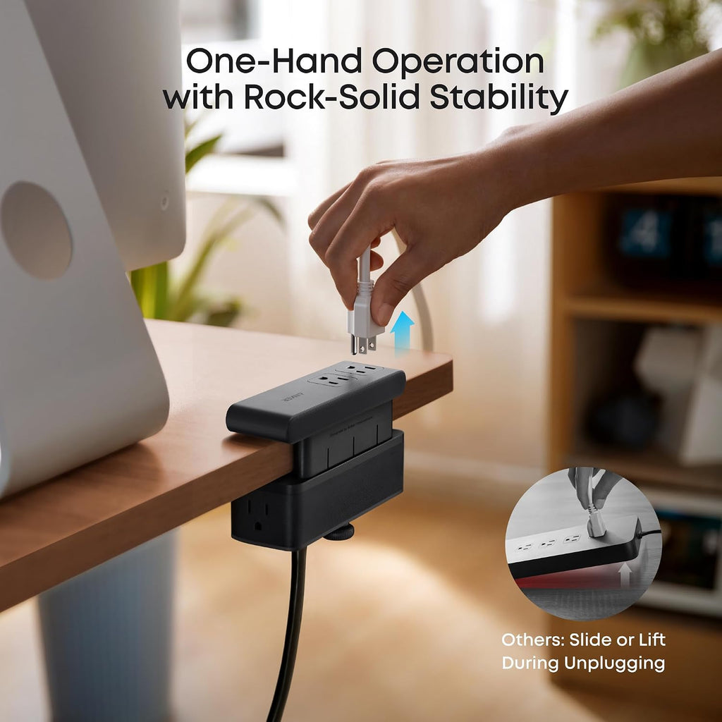 Nano Power Strip, Desk Clamp, 70W Max, 1500J Surge Protector, 2 USB C