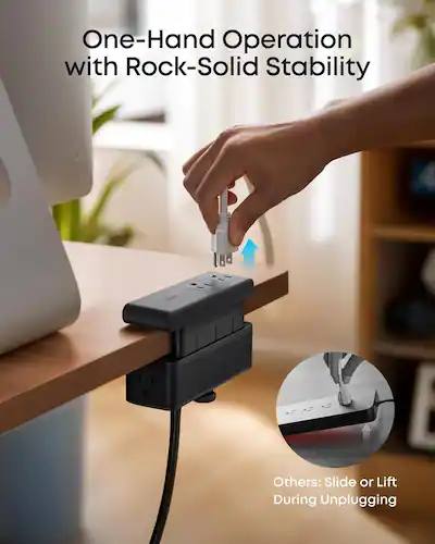 Nano Power Strip, Desk Clamp, 70W Max, 1500J Surge Protector, 2 USB C